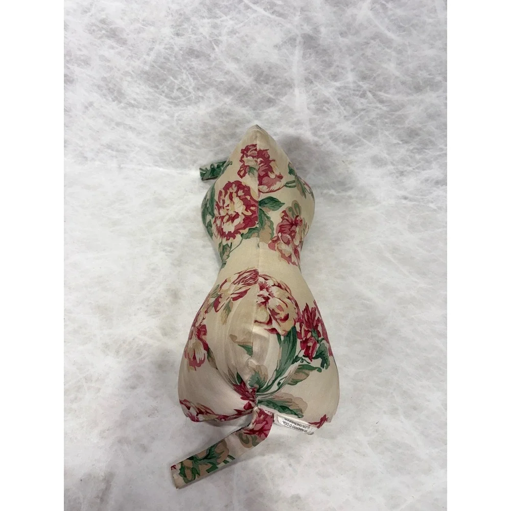 Vintage Dogbones Neckbone Pillow Floral Chintz Red Pink Peony Support Travel USA